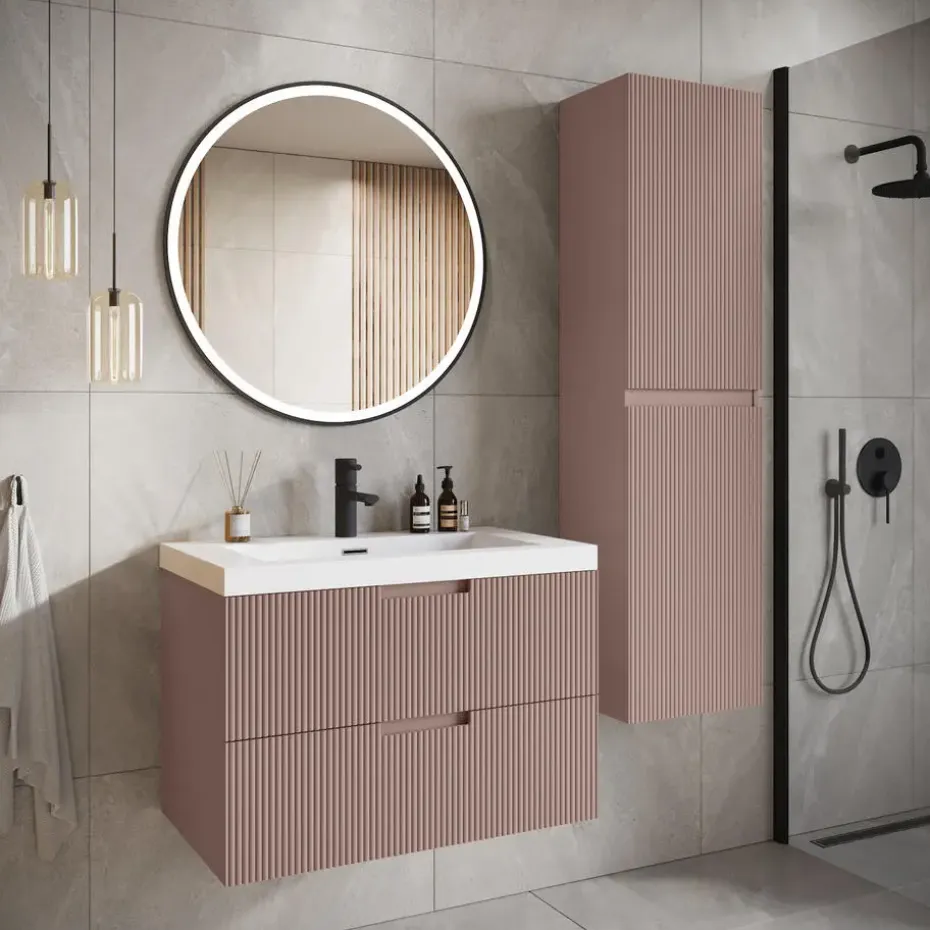 Badplaats Badkamermeubel Set Thermis 100cm - Roze - Badmeubel met Wastafel