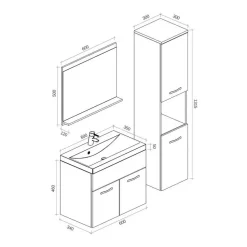 Badplaats Badkamermeubel Set Montreal 60 x 35 cm - Eiken - Badmeubel met spiegel