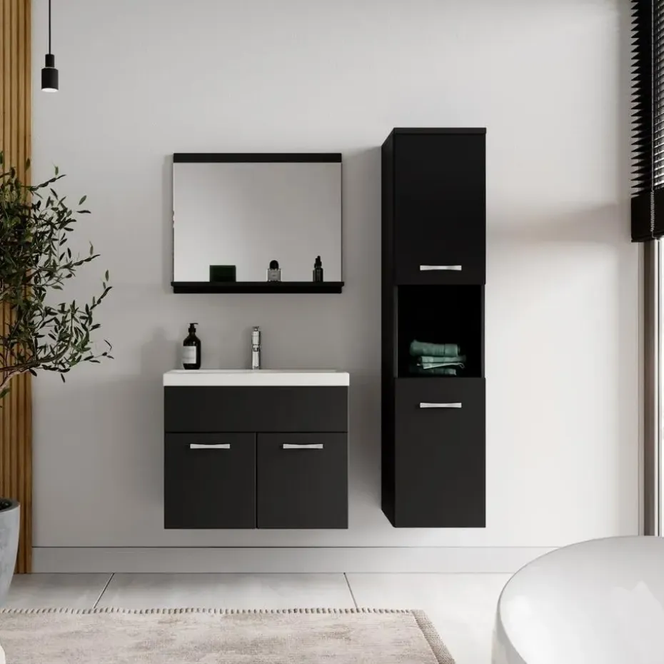 Badplaats Badkamermeubel Set Montreal 60 x 35 cm - Mat zwart - Badmeubel met