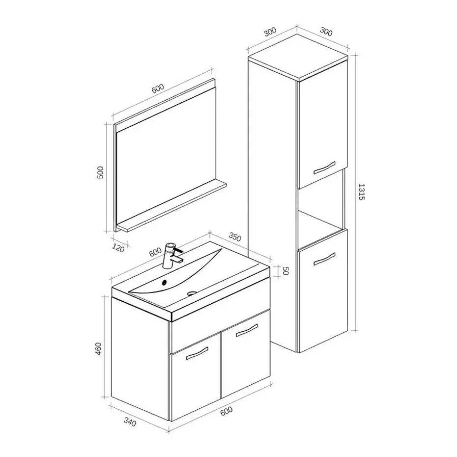 Badplaats Badkamermeubel Set Montreal 60 x 35 cm - Mat zwart - Badmeubel met