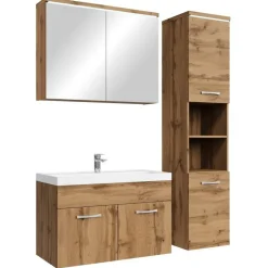 Badplaats Badkamermeubel Set Paso 80 x 40 cm - Eiken - Badmeubel met spiegelkast