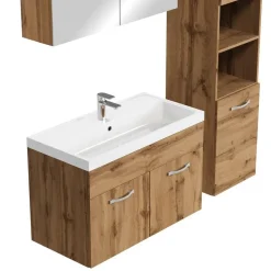 Badplaats Badkamermeubel Set Paso 80 x 40 cm - Eiken - Badmeubel met spiegelkast