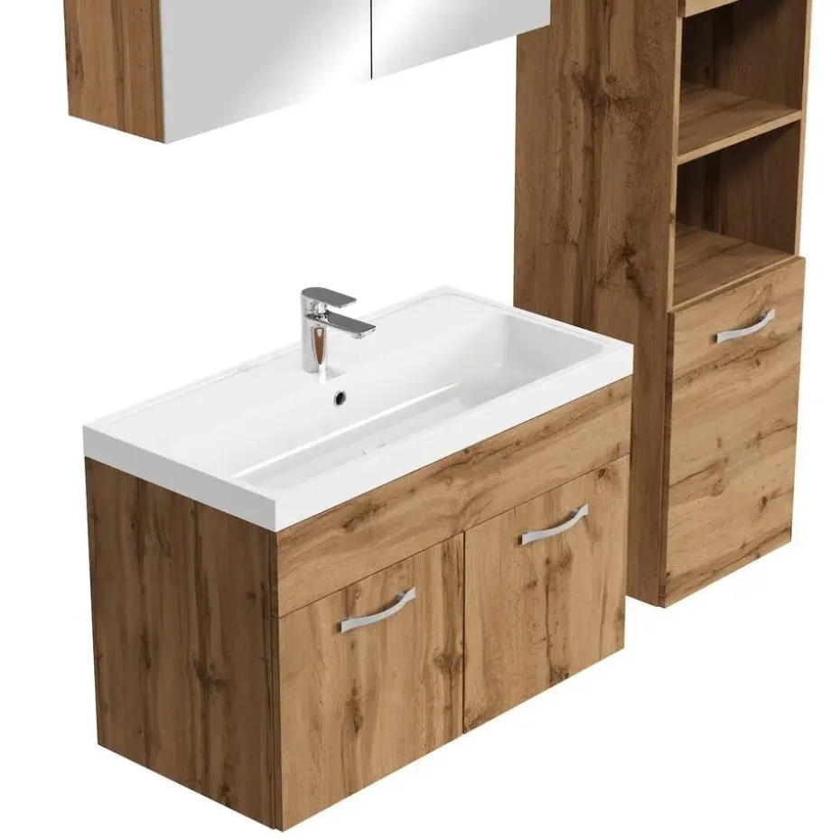 Badplaats Badkamermeubel Set Paso 80 x 40 cm - Eiken - Badmeubel met spiegelkast