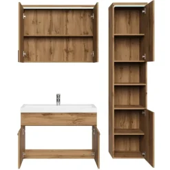 Badplaats Badkamermeubel Set Paso 80 x 40 cm - Eiken - Badmeubel met spiegelkast