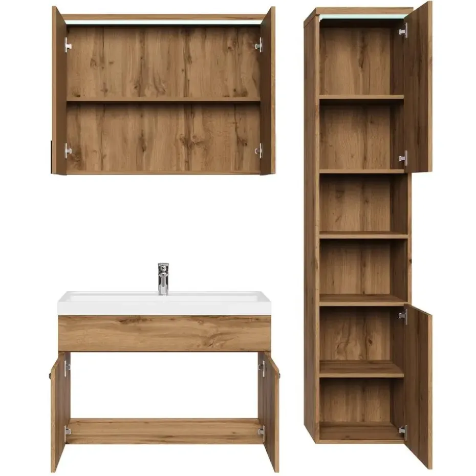 Badplaats Badkamermeubel Set Paso 80 x 40 cm - Eiken - Badmeubel met spiegelkast