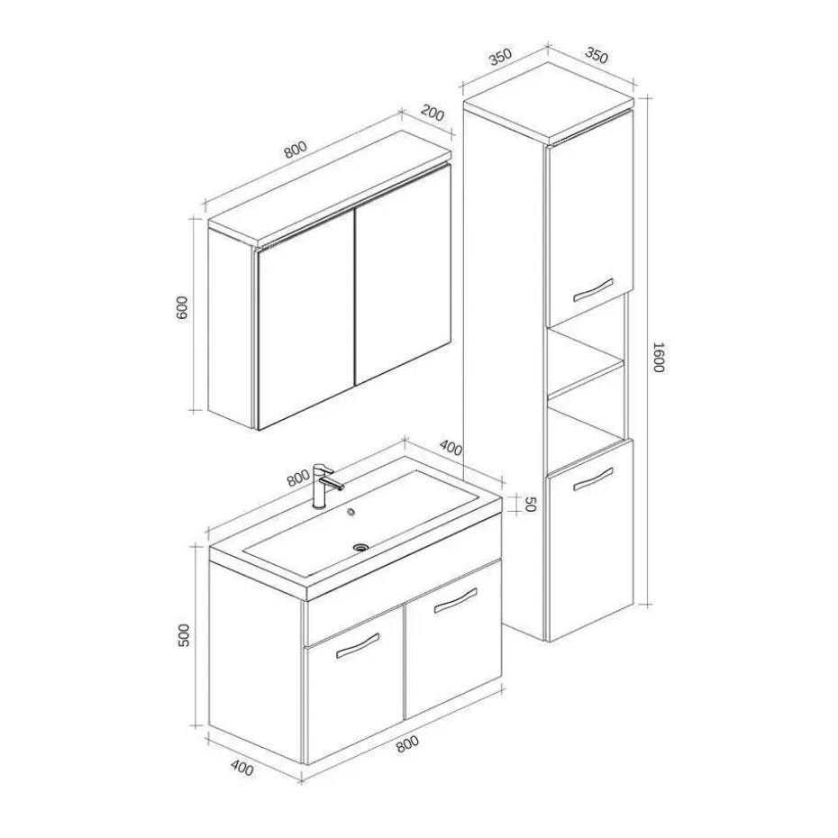 Badplaats Badkamermeubel Set Paso 80 x 40 cm - Eiken - Badmeubel met spiegelkast
