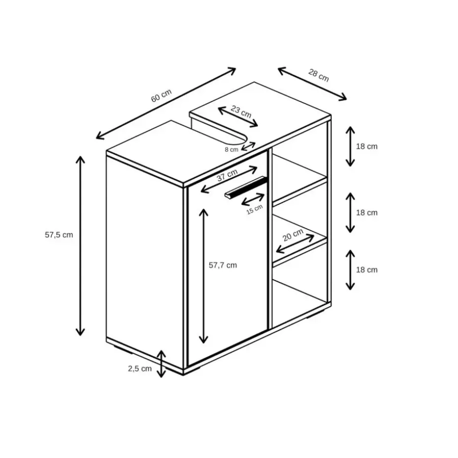 Badplaats Wastafel Onderkast Neptunus 60 x 28 x 60 cm - Eiken met Zwart -