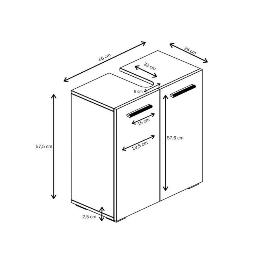 Badplaats Wastafel Onderkast Jupiter 60 x 30 x 60 cm - Beton grijs met wit -