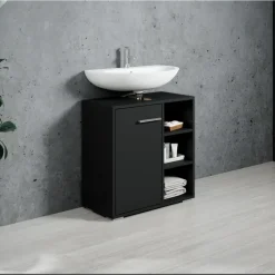 Badplaats Wastafel Onderkast Neptunus 60 x 28 x 60 cm - Zwart - Badkamerkast –