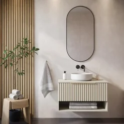 Badplaats Wastafelkast Kelo 80 cm - Beige - Badmeubel met 1 Lade en Open Vak