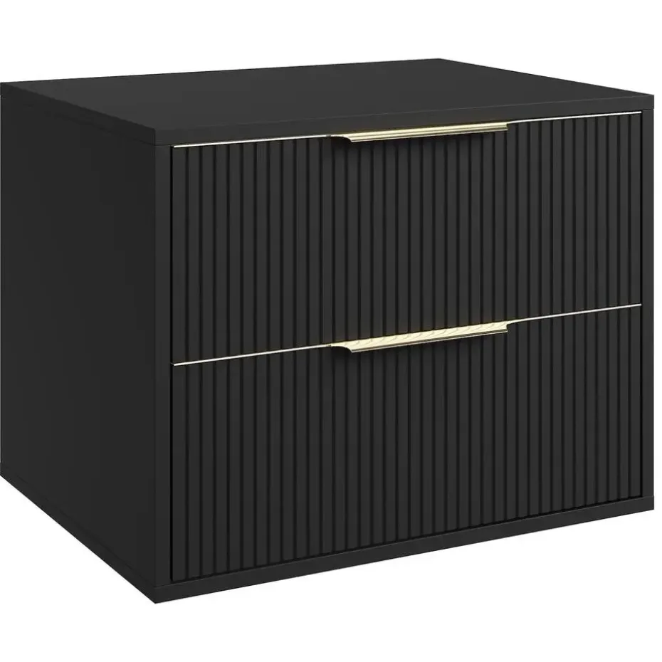 Badplaats Wastafelkast Rimini 60 cm – Mat Zwart – Hangend Badmeubel met 2 Lades