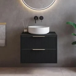 Badplaats Wastafelkast Rimini 60 cm – Mat Zwart – Hangend Badmeubel met 2 Lades