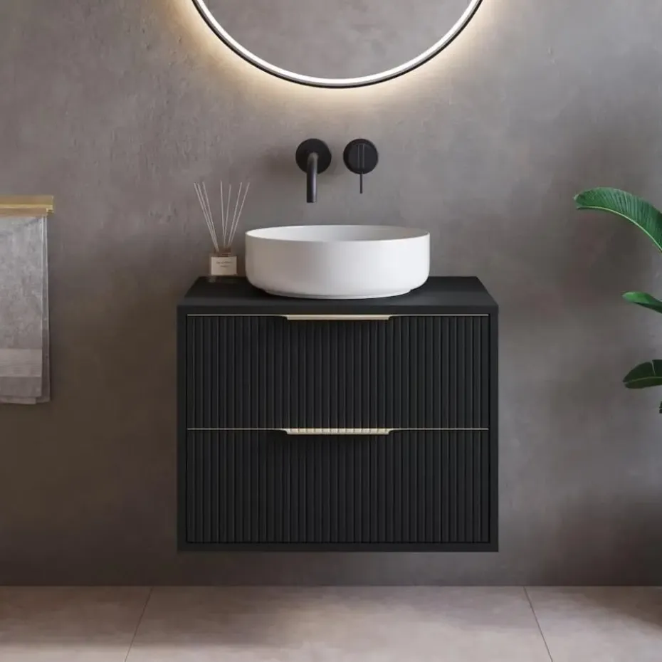 Badplaats Wastafelkast Rimini 60 cm – Mat Zwart – Hangend Badmeubel met 2 Lades