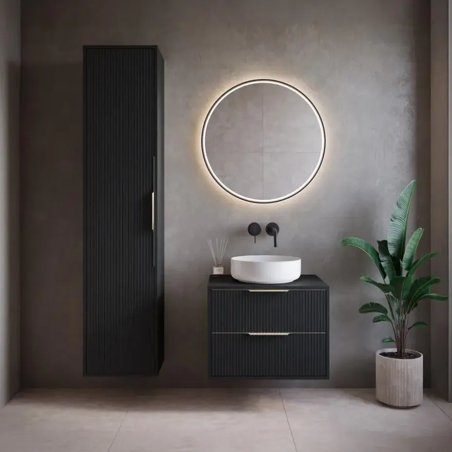 Badplaats Wastafelkast Rimini 60 cm – Mat Zwart – Hangend Badmeubel met 2 Lades