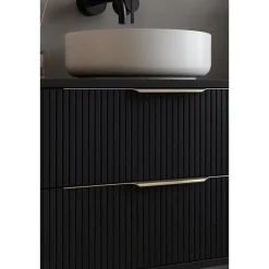 Badplaats Wastafelkast Rimini 60 cm – Mat Zwart – Hangend Badmeubel met 2 Lades