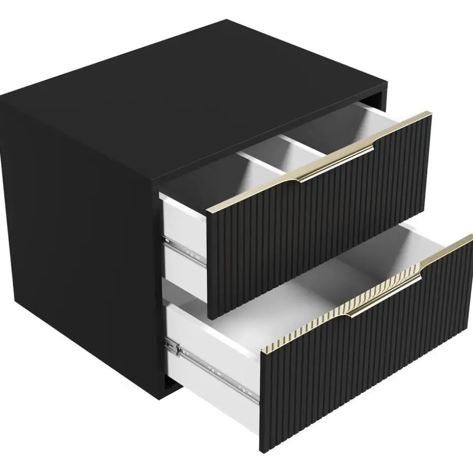 Badplaats Wastafelkast Rimini 60 cm – Mat Zwart – Hangend Badmeubel met 2 Lades