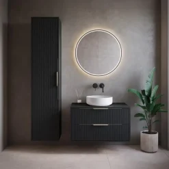 Badplaats Wastafelkast Rimini 80 cm – Mat Zwart – Hangend Badmeubel met 2 Lades