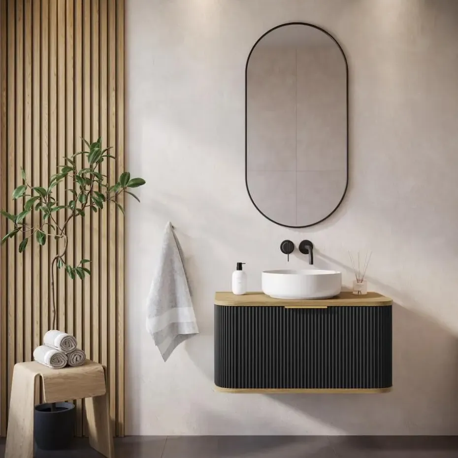 Badplaats Wastafelkast Romero 80 cm - Zwart - Badmeubel met 1 Lade en Bovenblad