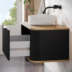 Badplaats Wastafelkast Romero 80 cm - Zwart - Badmeubel met 1 Lade en Bovenblad