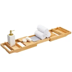 Badplank met Boekenhouder – Uitschuifbare Bad Brug – 75 tot 109 cm Breed