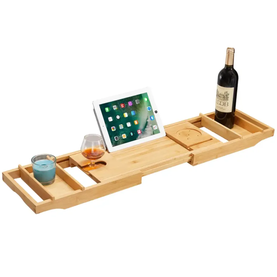 Badplank met Boekenhouder – Uitschuifbare Bad Brug – 75 tot 109 cm Breed