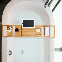 Badplank met Boekenhouder – Uitschuifbare Bad Brug – 75 tot 109 cm Breed