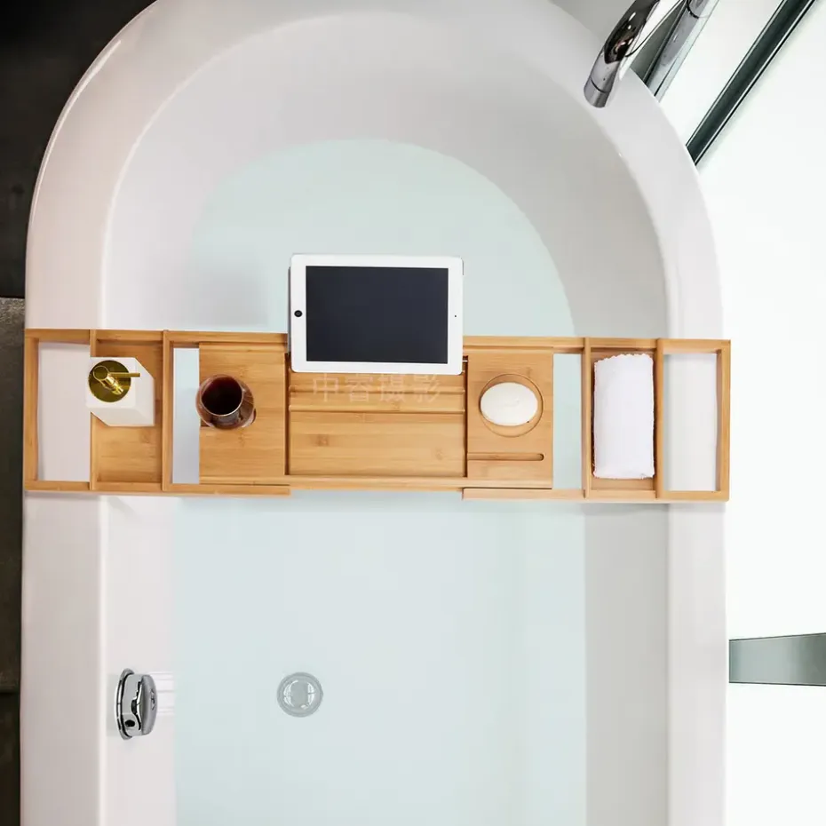 Badplank met Boekenhouder – Uitschuifbare Bad Brug – 75 tot 109 cm Breed