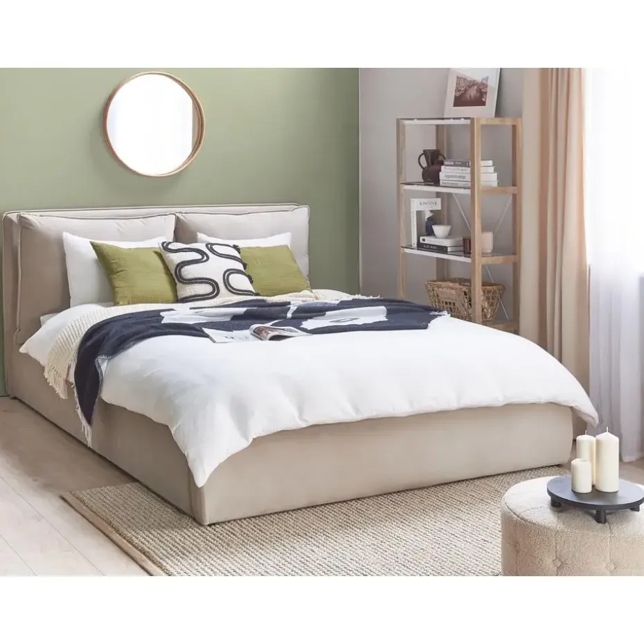 BAJONNA - Bed met opbergruimte - Beige - 160 x 200 cm - Fluweel