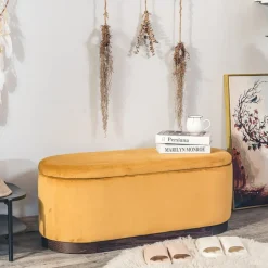Bank met opbergruimte en mosterdgeel fluweel