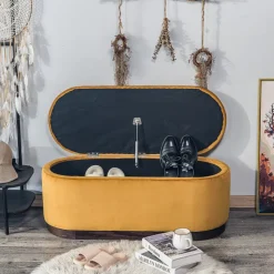 Bank met opbergruimte en mosterdgeel fluweel