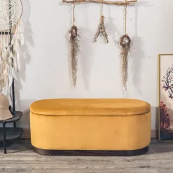 Bank met opbergruimte en mosterdgeel fluweel