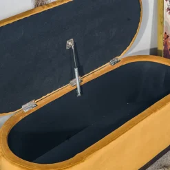 Bank met opbergruimte en mosterdgeel fluweel