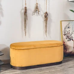 Bank met opbergruimte en mosterdgeel fluweel