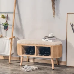 Bank met opbergruimte in grenen en witte lussen