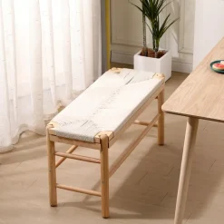 Bank met opbergruimte van massief grenen en touw