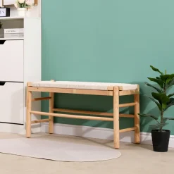 Bank met opbergruimte van massief grenen en touw