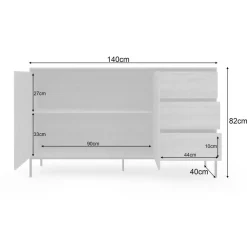 Bari - Dressoir met 2 deuren en 3 laden en eiken effect