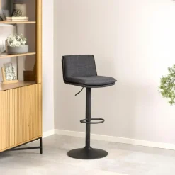 Barkruk Donkergrijs Stof - Zithoogte 68-89cm - Tregoss - Set van 2