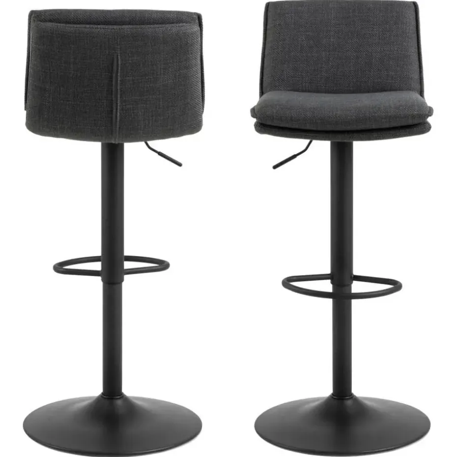 Barkruk Donkergrijs Stof - Zithoogte 68-89cm - Tregoss - Set van 2