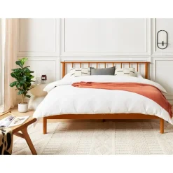 BARRET II - Tweepersoonsbed - Lichtbruin - 160 x 200 cm - Dennenhout