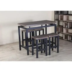 Barset Mesin 120x60 met 4 barkrukken - bruin/zwart