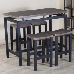 Barset Mesin 120x60 met 4 barkrukken - bruin/zwart