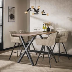 Barstoel - Draaibaar - Zand Bouclé - Raster - Set van 2