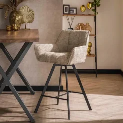 Barstoel - Draaibaar - Zand Bouclé - Raster - Set van 2