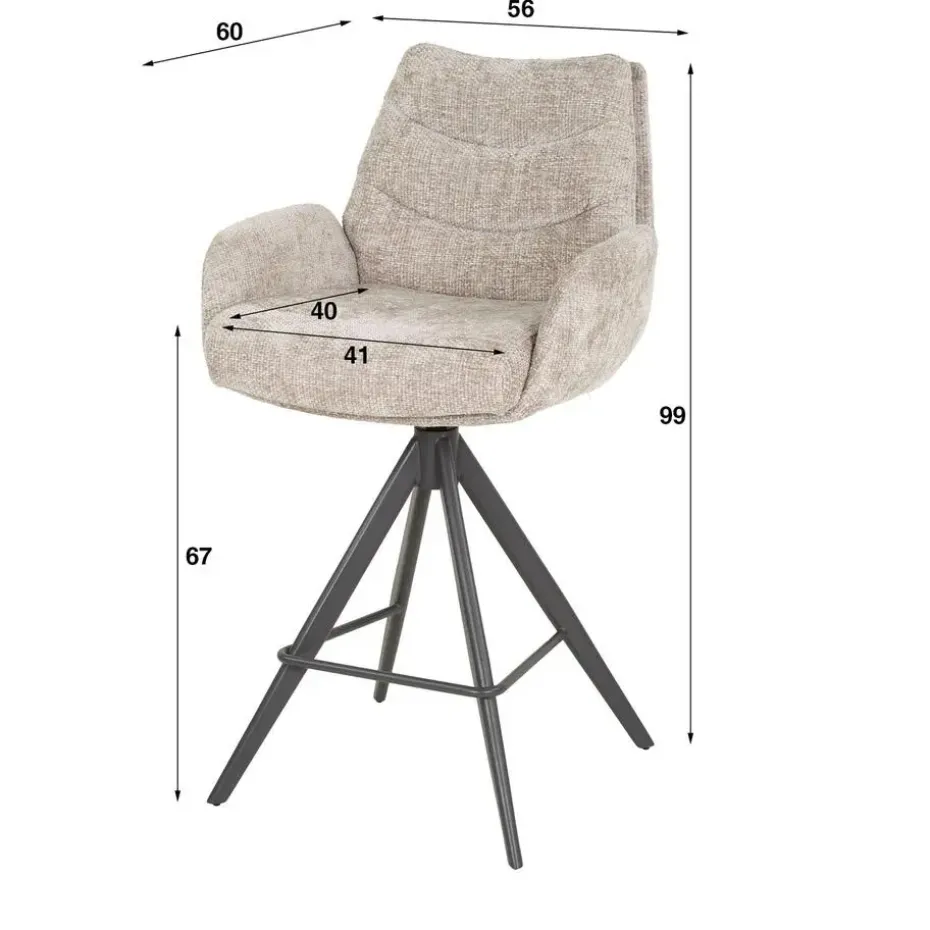 Barstoel Draaibaar - Zandkleur - Metaal - 66x67x90cm - Rich - Set van 2