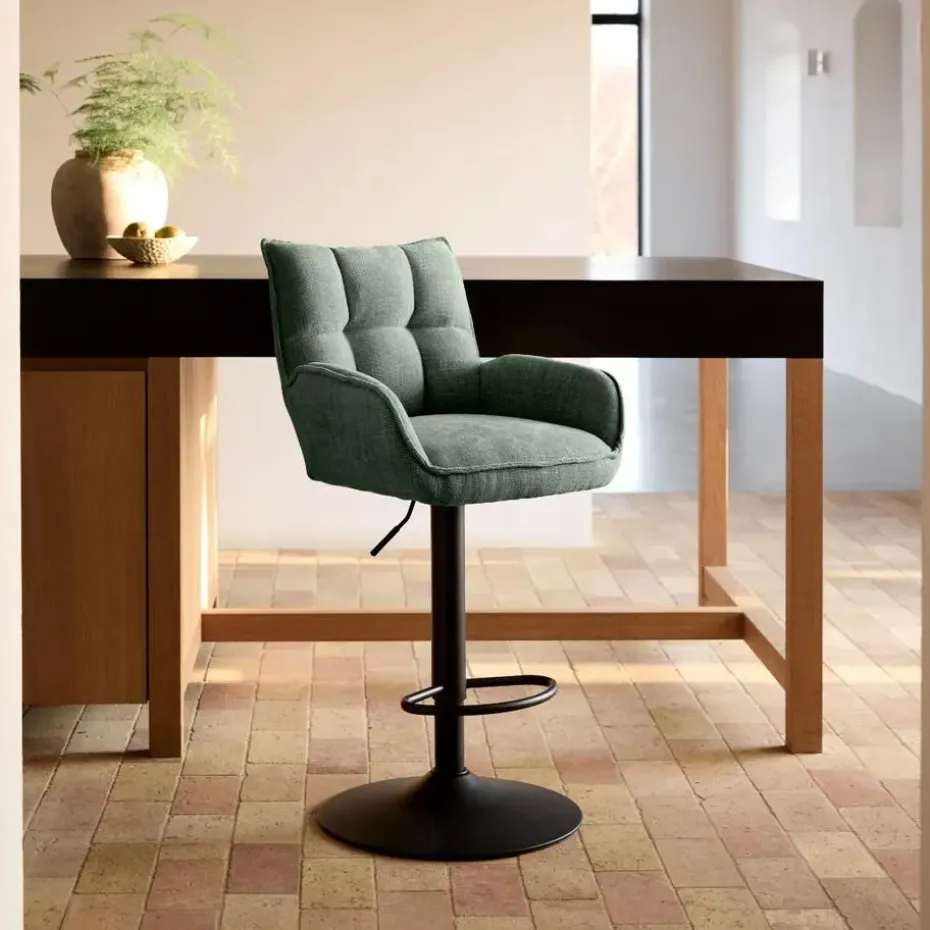 Barstoel Groen Stof - Verstelbaar - Marilla - Set van 2