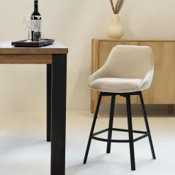 Barstoel Stof Beige - Zithoogte 65cm - 50x49x89cm - Roos - Set van 2