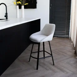 Barstoel Stof Beige - Zithoogte 65cm - 50x49x89cm - Roos - Set van 2