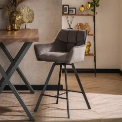Barstoel Velvet Antraciet - Metaal - Draaibaar - 57x53x96cm - Set van 2