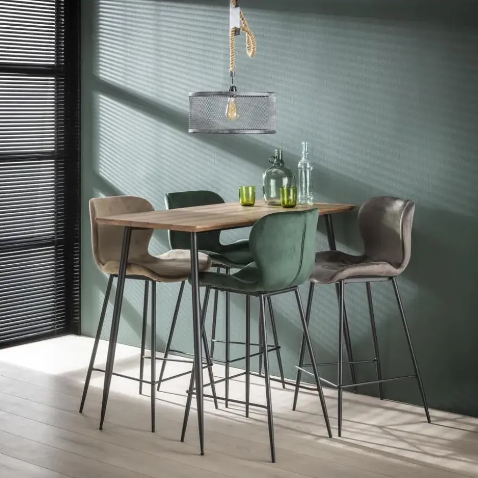 Barstoel Velvet Groen - Zithoogte 67cm - Zwart Onderstel